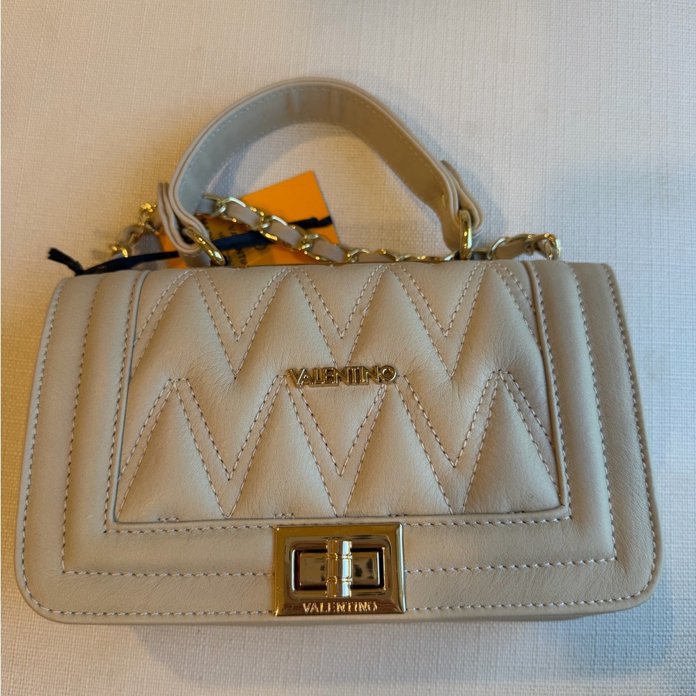 Valentino Beige Quilted Mini Bag with Gold Accents